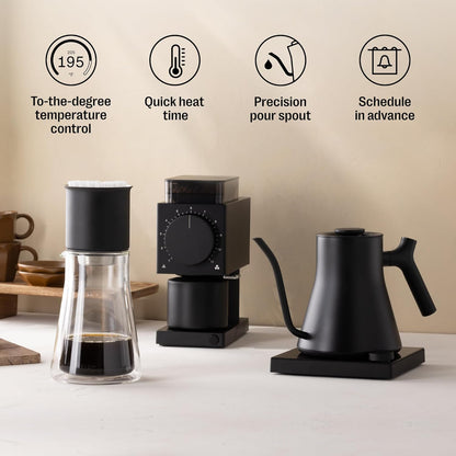 Elektrischer Schwanenhals-Wasserkocher – für Pour-Over Kaffee & Tee, schnelles Aufheizen, präzise Temperaturregelung, Zeitvorwahl, integrierter Brüh-Timer – Matt-Schwarz, 0,9 L